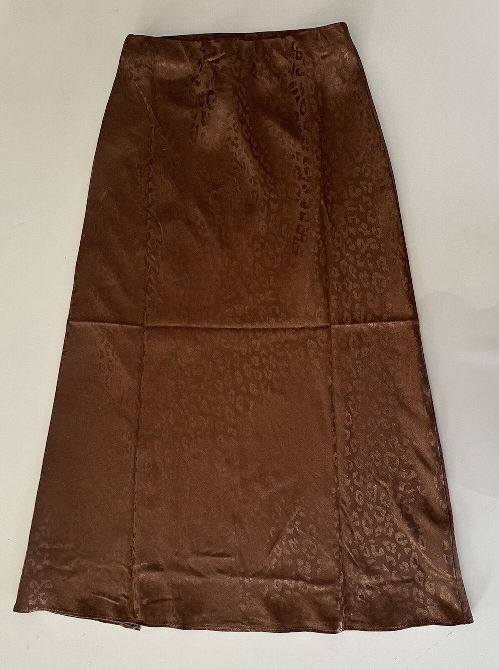 Blue Rain Francesca’s Brown Cheetah Silk Midi Skirt Xsmall Casual Career preppy